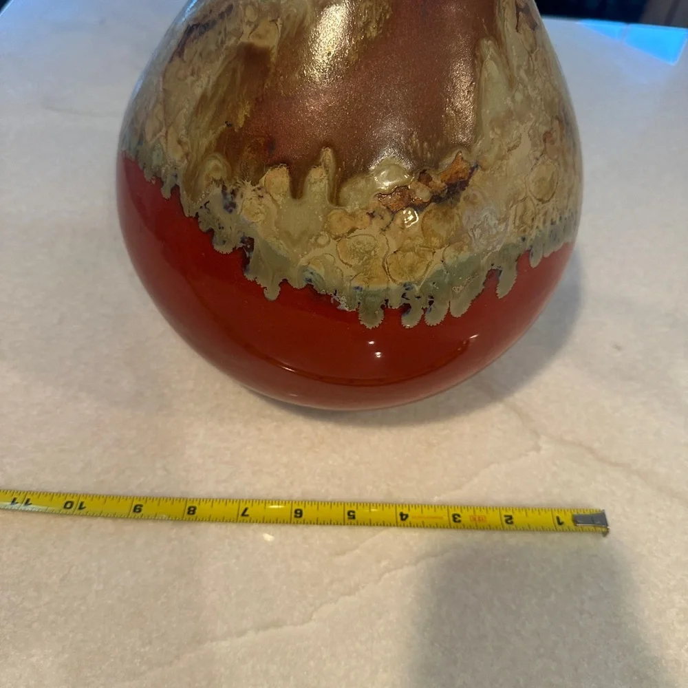 Handcrafted Ceramic Vase - Red and Brown MCM